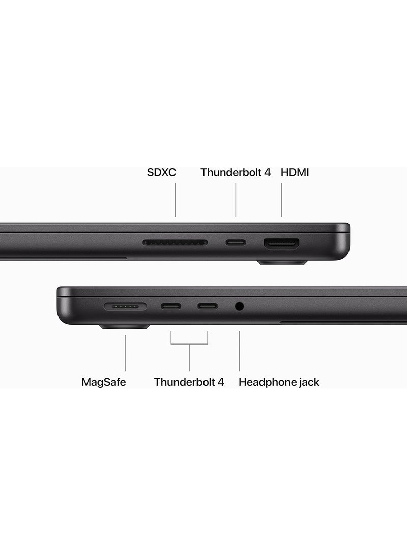 ابل  أحدث شريحة كمبيوتر محمول MacBook Pro MRX43 M3 Pro لعام 2023 مع وحدة معالجة مركزية 12 نواة، ووحدة معالجة رسومات 18 نواة: شاشة Liquid Retina XDR مقاس 14.2 بوصة، وذاكرة موحدة سعة 18 جيجابايت، وتخزين SSD سعة 1 تيرابايت، وتعمل مع iPhone/iPad - Image 4