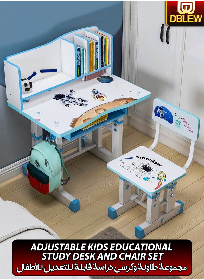 DBLEW Adjustable Kids Study Desk And Chair Set Educational Table with Ergonomic Design Safe Construction Shelves Ample Storage Ideal for Home Learning Nursery Creativity Growing with Your Baby Child  - Image 1