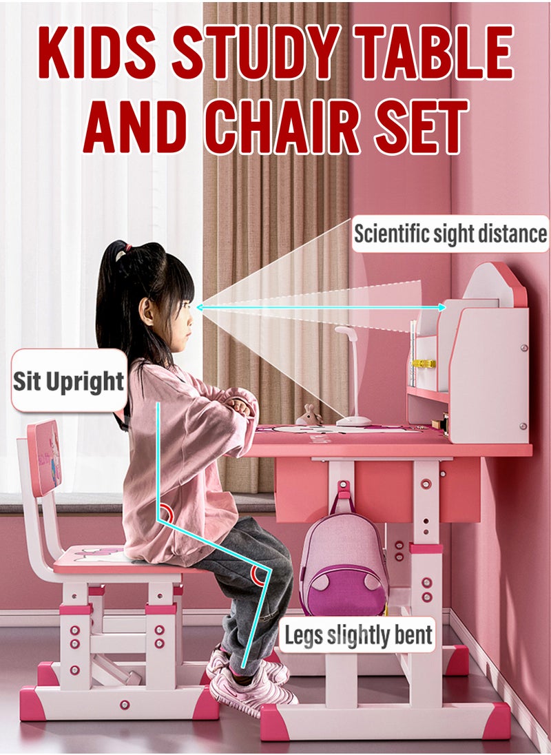 DBLEW Adjustable Kids Study Desk And Chair Set Educational Table with Ergonomic Design Safe Construction Shelves Ample Storage Ideal for Home Learning Nursery Creativity Growing with Your Baby Child  - Image 2