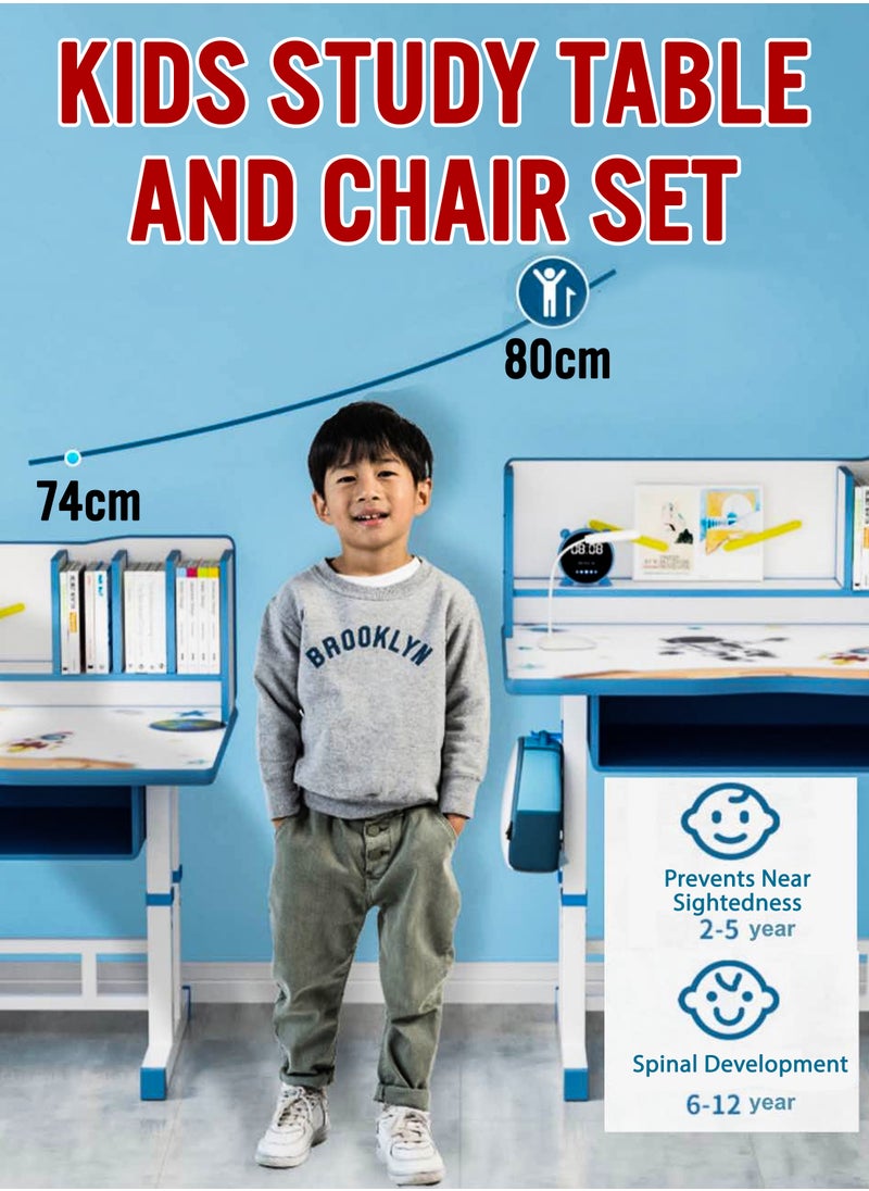 DBLEW Adjustable Kids Study Desk And Chair Set Educational Table with Ergonomic Design Safe Construction Shelves Ample Storage Ideal for Home Learning Nursery Creativity Growing with Your Baby Child  - Image 3