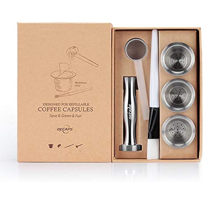 ريكابس كبسولات قهوة من الفولاذ المقاوم للصدأ قابلة لإعادة التعبئة وفلاتر قابلة لإعادة الاستخدام متوافقة مع ماكينة قهوة نسبرسو - Image 1