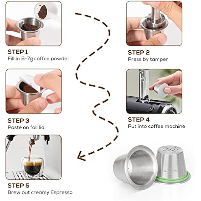 ريكابس كبسولات قهوة من الفولاذ المقاوم للصدأ قابلة لإعادة التعبئة وفلاتر قابلة لإعادة الاستخدام متوافقة مع ماكينة قهوة نسبرسو - Image 5