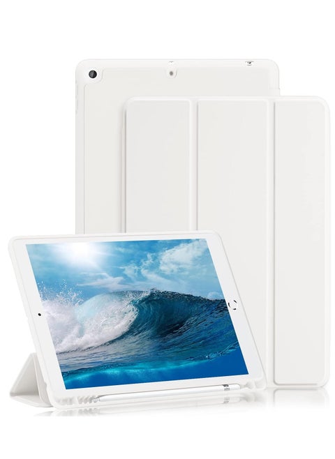 iPad 9th/8th/7th Generation Case (2021/2020/2019) - 10.2-Inch Case with Pencil Holder [Sleep/Wake], Slim Soft TPU Back Smart Magnetic Stand Protective Cover (White)