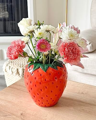ban.do Vintage Inspired Strawberry Vase, Decorative Ceramic Vase, Large Flower Vase, Unique Strawberry Decor for Home/Kitchen/Office - Image 3