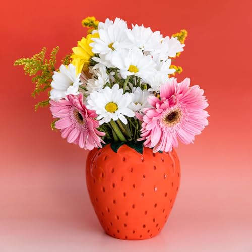 ban.do Vintage Inspired Strawberry Vase, Decorative Ceramic Vase, Large Flower Vase, Unique Strawberry Decor for Home/Kitchen/Office - Image 2