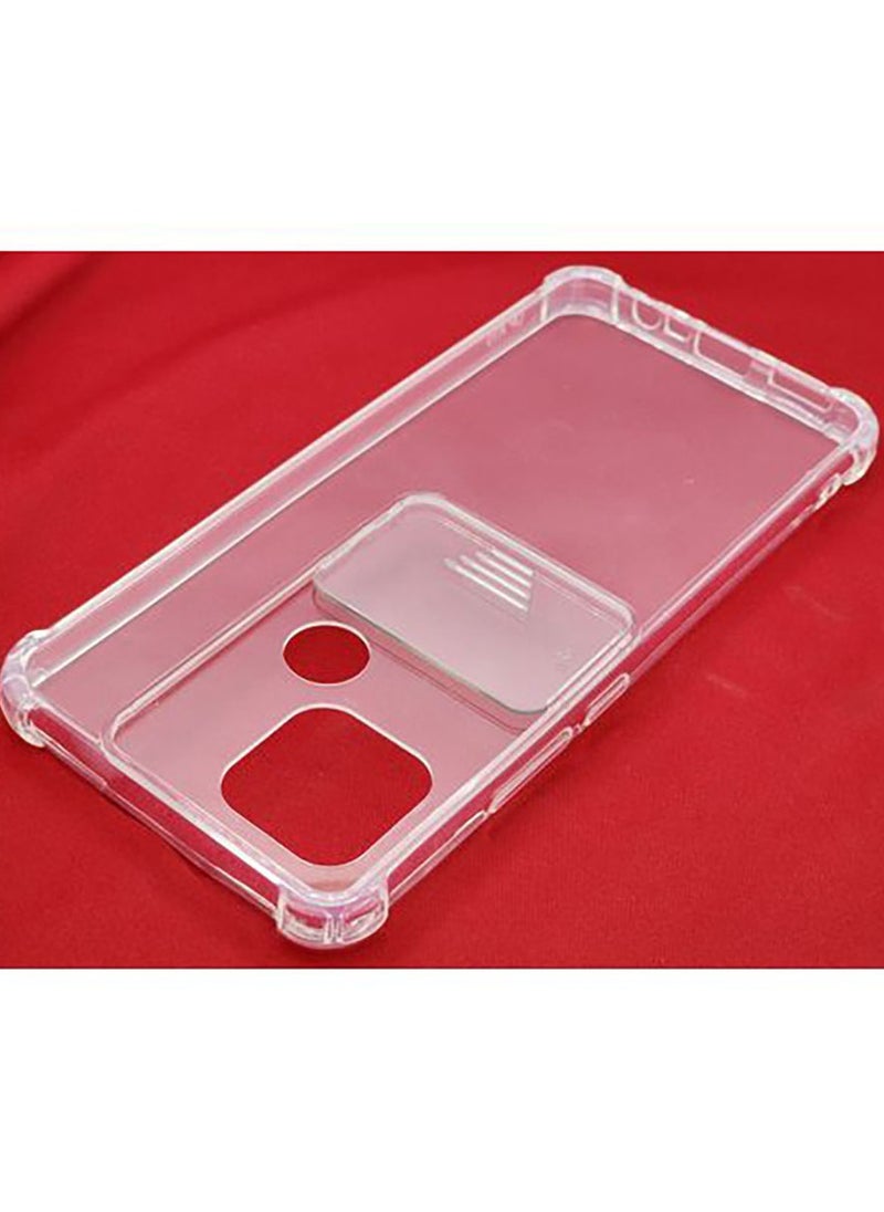 Oppo A15 Hard Back Cover With Sillicone Edges And Camera Slider - Clear