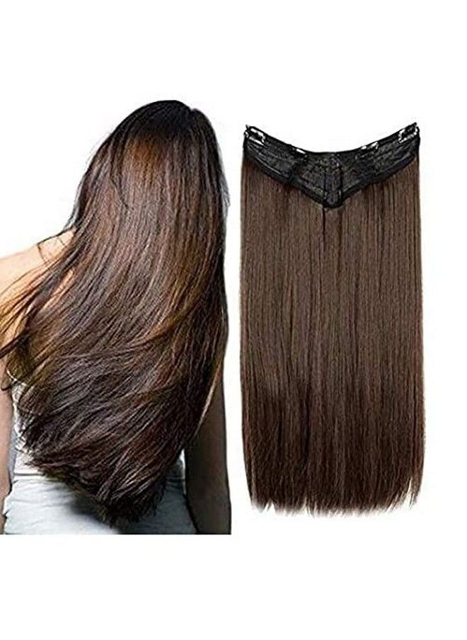 BeatStock Women's l Brown Straight Hair Extensions in 24 inch 5 Clips Head in 1 Piece Increase Hair Length  - Image 2
