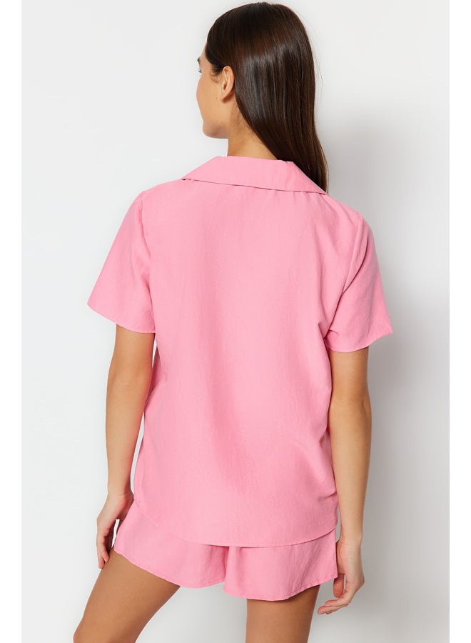 Pink Banana Embroidered Viscose Shirt-Shorts Woven Pajamas Set THMSS23PT00079