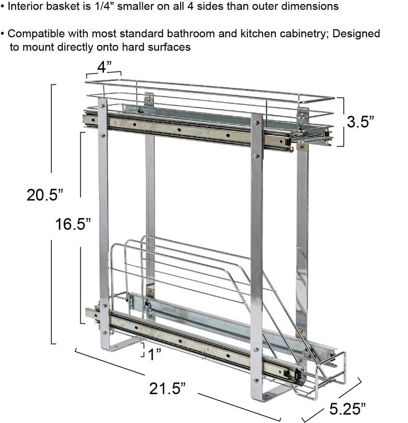 Household Essentials Glidez Multipurpose Chrome-Plated Steel Pull-Out/Slide-Out Storage Organizer for Cookware and Bakeware - 2-Tier Design - Fits Standard Size Cabinet or Shelf, Chrome - Image 4