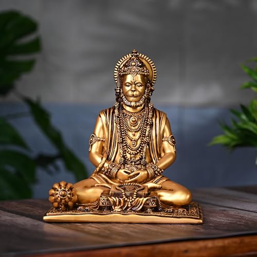 Artarium Meditating Hanuman Murti for Home Decor & Pooja Room (7.5 Inch), Resin Bajrangbali Idol for Temple, Office Table & Car Dashboard, Sankat Mochan Hanuman Statue for Spiritual & Corporate Gift - Image 5