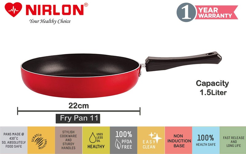 Nirlon Non Stick Non-Toxic, Food Grade Quality Aluminium Fry Pan/Frying pan/Pasta Pan 22cm Diameter Without Lid[Red_FP11] - Image 5