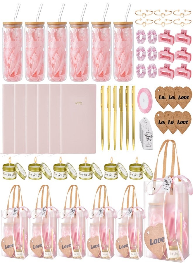 Rigibright 68Pcs Baby Shower Prizes for Game Winners Gifts Wedding Bridal Shower Gifts Including Glass Cans Notebooks Soy Candles Hair Clips for Baby Shower Wedding Bridal Shower Game Prizes (6, Pink) - Image 1