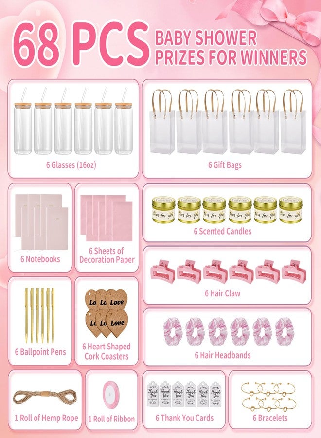 Rigibright 68Pcs Baby Shower Prizes for Game Winners Gifts Wedding Bridal Shower Gifts Including Glass Cans Notebooks Soy Candles Hair Clips for Baby Shower Wedding Bridal Shower Game Prizes (6, Pink) - Image 3