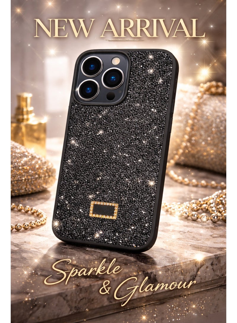VR CREATIVE Luxury Glitter Diamond Phone Case for Apple iPhone 16 Pro Max Sparkling Rhinestone Bling Protective Cover - Black - Image 4