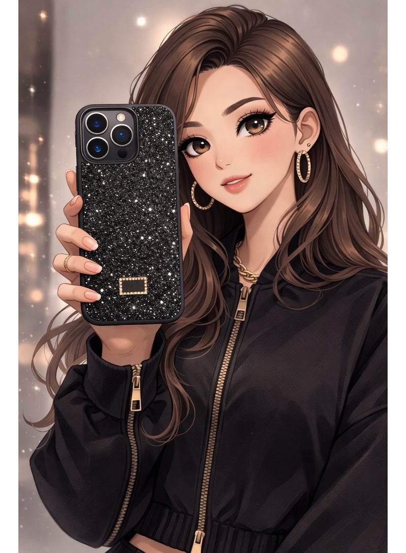 VR CREATIVE Luxury Glitter Diamond Phone Case for Apple iPhone 16 Pro Max Sparkling Rhinestone Bling Protective Cover - Black - Image 2