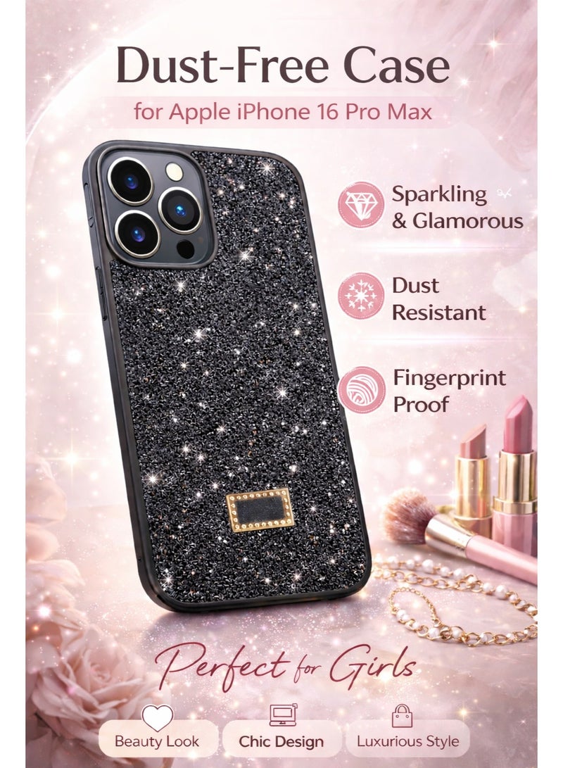 VR CREATIVE Luxury Glitter Diamond Phone Case for Apple iPhone 16 Pro Max Sparkling Rhinestone Bling Protective Cover - Black - Image 5
