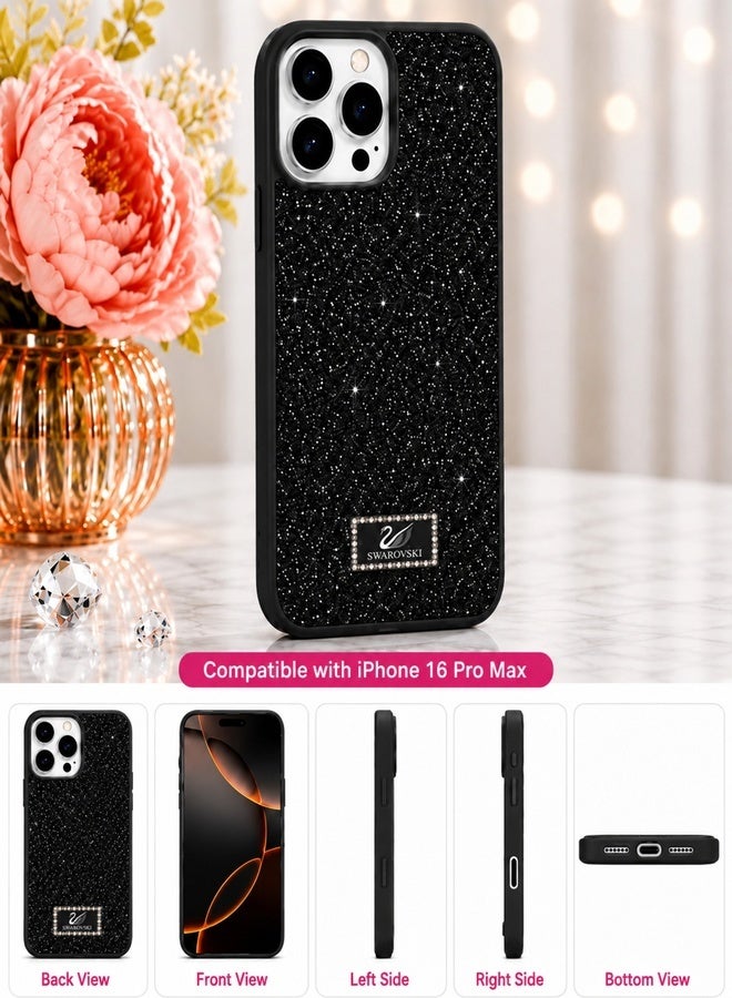غطاء هاتف فاخر واقٍ مزين بأحجار الكريستال والراينستون اللامعة لهاتف Apple iPhone 16 Pro Max – أسود - Image 2