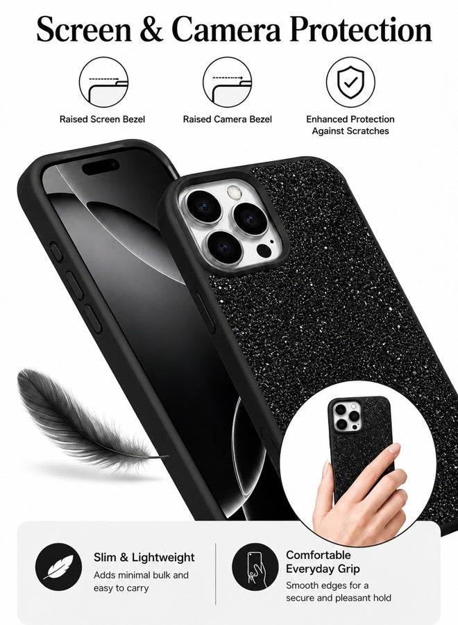 غطاء هاتف فاخر واقٍ مزين بأحجار الكريستال والراينستون اللامعة لهاتف Apple iPhone 16 Pro Max – أسود - Image 5