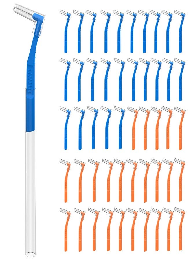 Fremouth 50 Angle Interdental Brushes with Extended Handle for Braces, 2 Sizes, Tight(0.7mm),Wide(1.2mm), L- Shaped Interproximal Floss for Dental Plaque Removal Health - Image 1