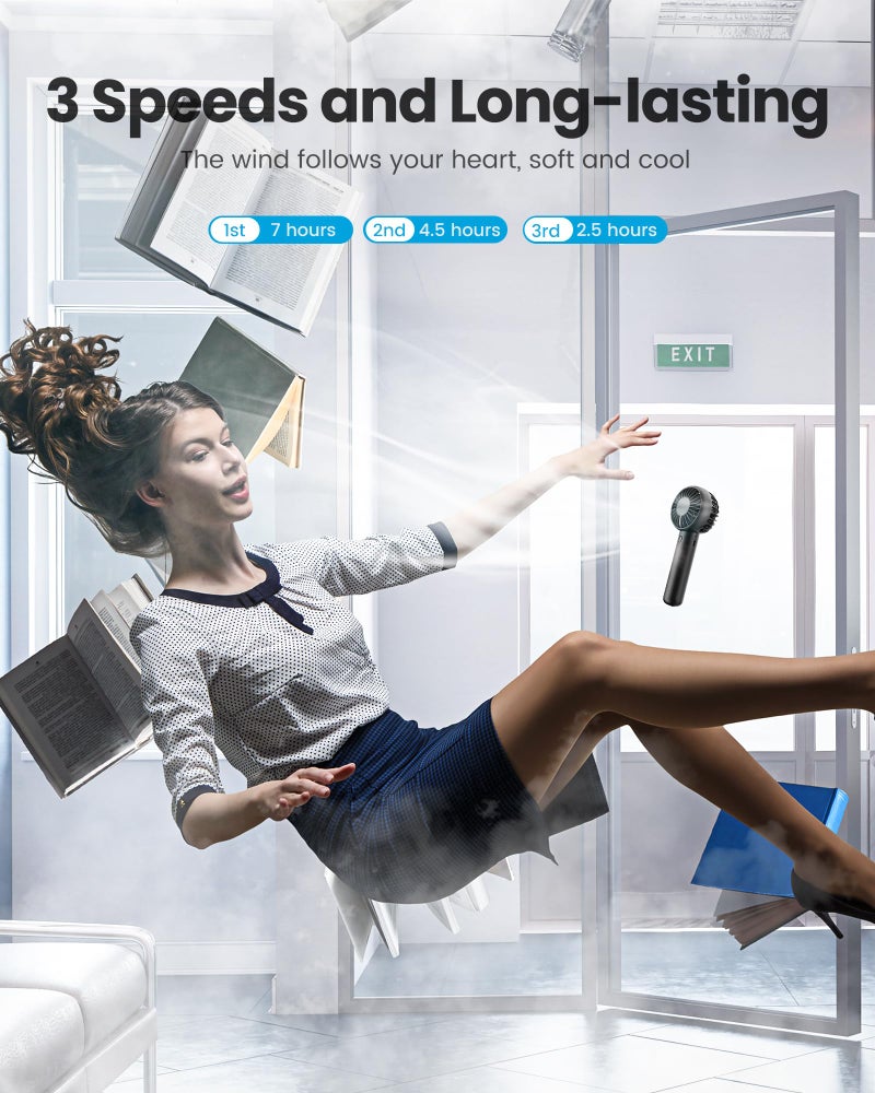 Gaiatop Mini Portable Fan, Small and Powerful, Cute Design 3 Speed Personal Handheld fan and Desktop with Base, Lightweight USB Rechargeable for Travel Lash Makeup Girl Women Summer Gift Black - Image 5