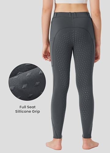 Willit سروال ركوب الخيل للفتيات من ويليت، بنطلون فليس، بنطلون ركوب خيل للأطفال، بنطلون شتوي حراري، بنطلون تدريب رمادي داكن M - Image 2