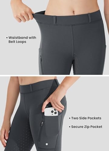 Willit سروال ركوب الخيل للفتيات من ويليت، بنطلون فليس، بنطلون ركوب خيل للأطفال، بنطلون شتوي حراري، بنطلون تدريب رمادي داكن M - Image 4