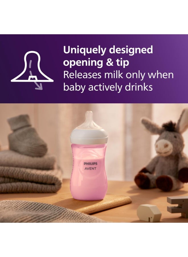 Philips Philips Avent Natural Baby Bottles with Natural Response Nipples (Medium Flow, Flow 3), 9oz, Pink, 4-Pack, SCY903/14 - Image 4