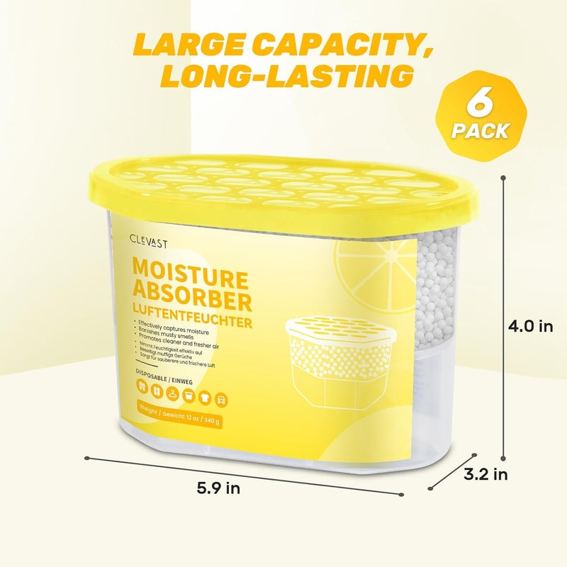 CLEVAST Lemon Scented Moisture Absorber Boxes, 6 Pack Calcium Chloride Dehumidifier Boxes for Closet, Wardrobe, Bathroom, Bedroom, Kitchen and Laundry Room (340g/Pack) - Image 2