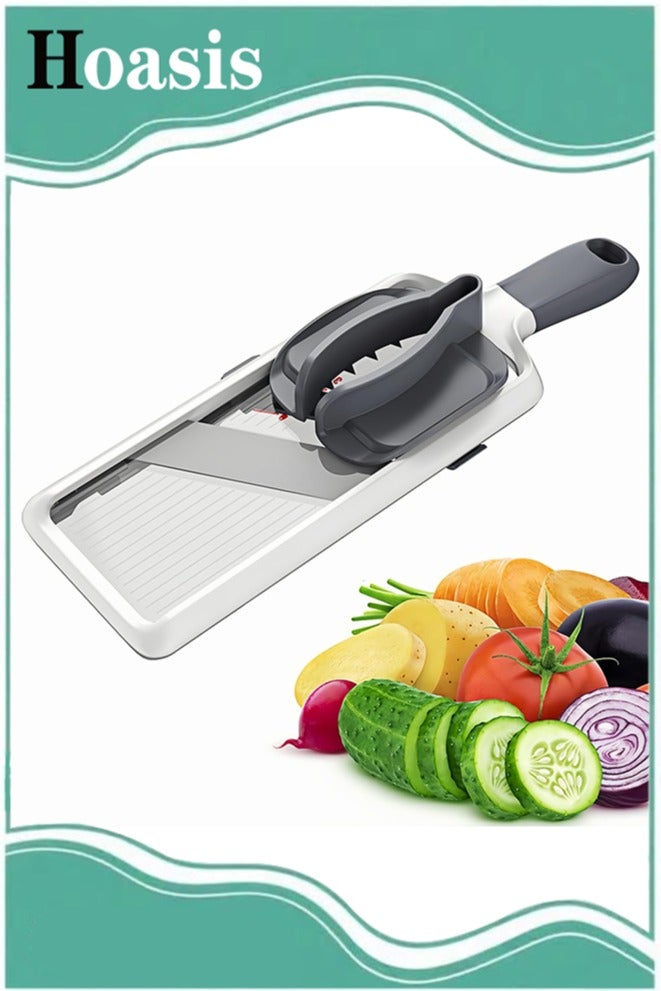 ح واحة قطاعة ماندولين يدوية مريحة، قطاعة خضار قابلة للتعديل، مفرمة خضار آمنة. قطاعة جبن وبصل وبطاطس وسلطة، بسُمك 3 شرائح، مثالية للطهاة المنزليين. - Image 1