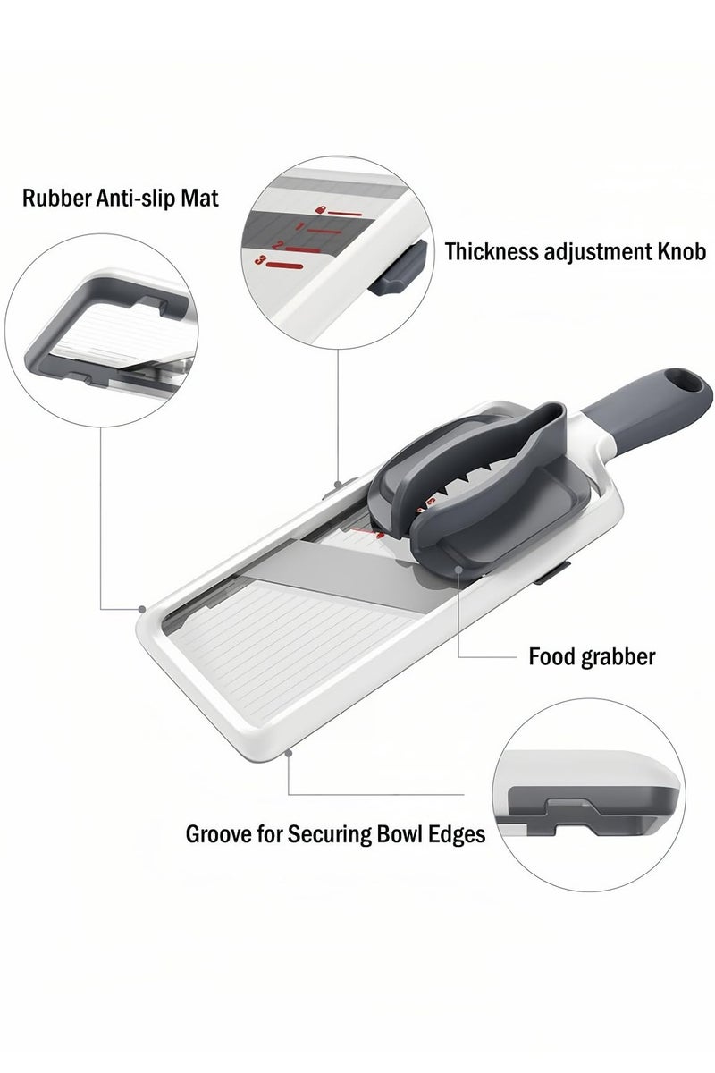 ح واحة قطاعة ماندولين يدوية مريحة، قطاعة خضار قابلة للتعديل، مفرمة خضار آمنة. قطاعة جبن وبصل وبطاطس وسلطة، بسُمك 3 شرائح، مثالية للطهاة المنزليين. - Image 3