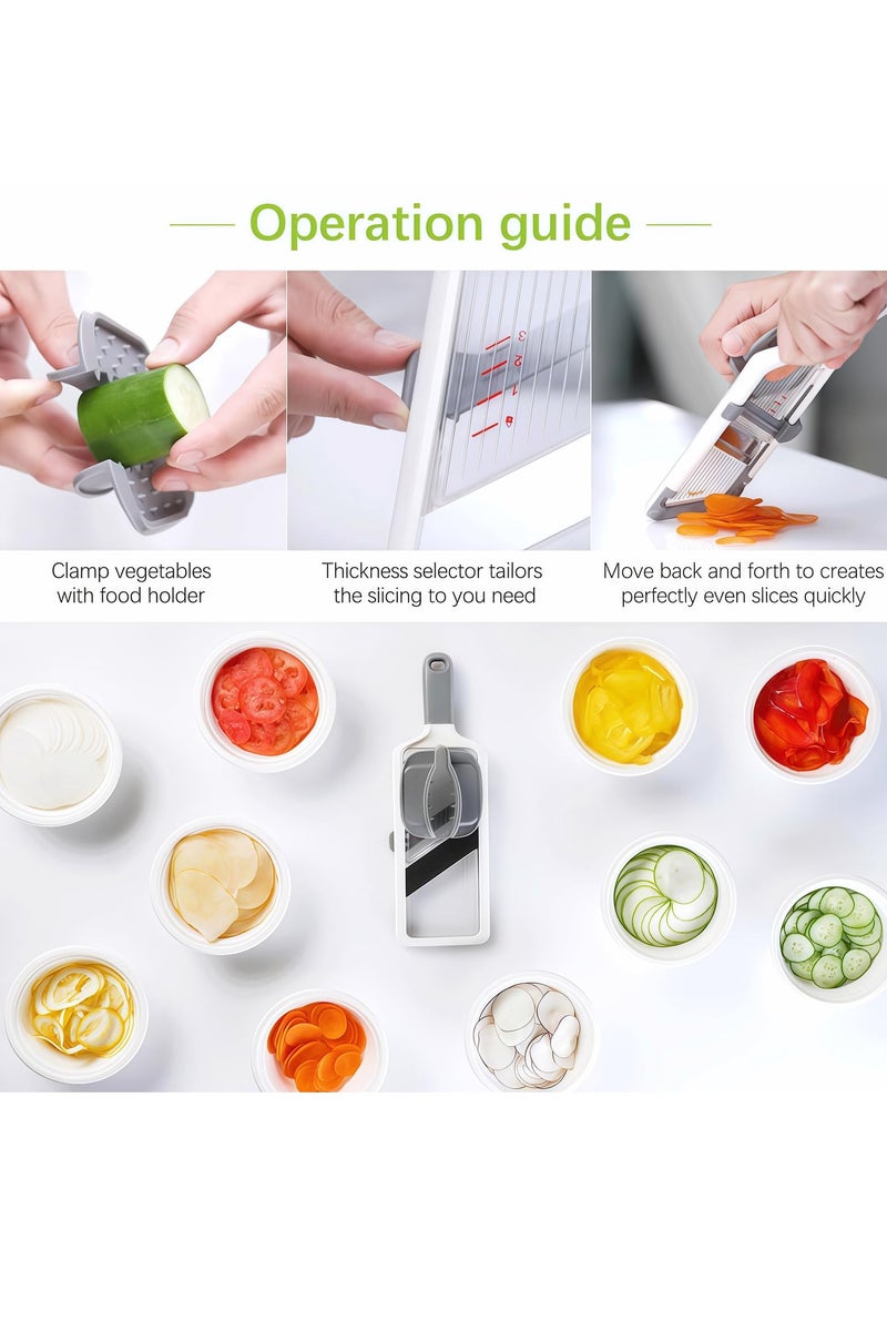 ح واحة قطاعة ماندولين يدوية مريحة، قطاعة خضار قابلة للتعديل، مفرمة خضار آمنة. قطاعة جبن وبصل وبطاطس وسلطة، بسُمك 3 شرائح، مثالية للطهاة المنزليين. - Image 4
