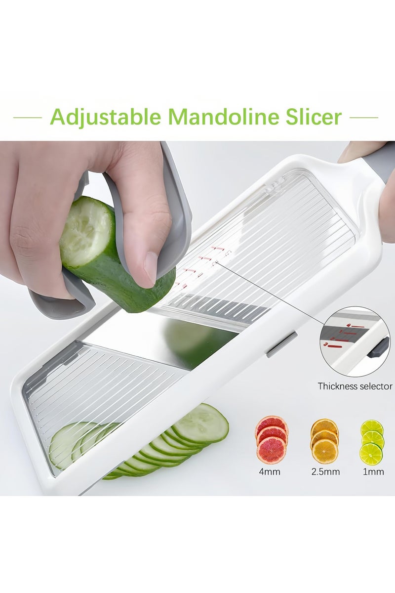 ح واحة قطاعة ماندولين يدوية مريحة، قطاعة خضار قابلة للتعديل، مفرمة خضار آمنة. قطاعة جبن وبصل وبطاطس وسلطة، بسُمك 3 شرائح، مثالية للطهاة المنزليين. - Image 5