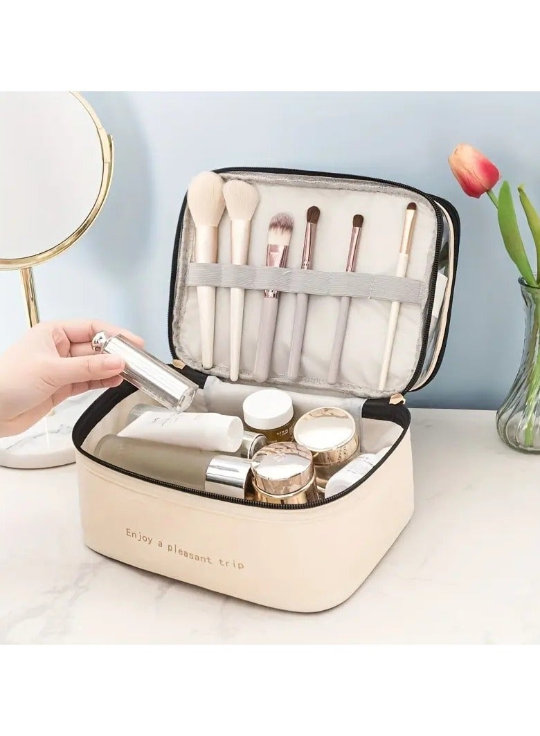 ORiTi Double Layer Makeup Bag Solid Color PU Transparent Wash Bag Portable INS Fashionable waterproof Travel Portable large capacity Storage Bag - Image 4