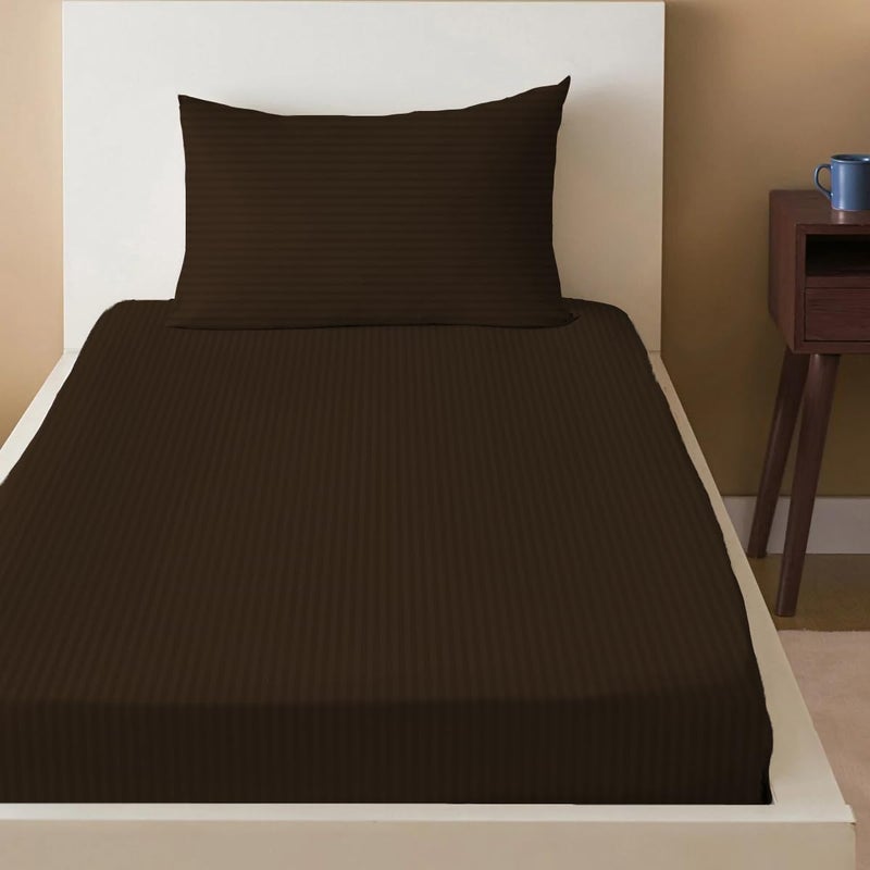 سليب ويل مجموعة شراشف مضبوطة من مايكروفايبر بخطوط مع كيس وسادة - 90×200+17 سم (بني شوكولاتة) - Image 1