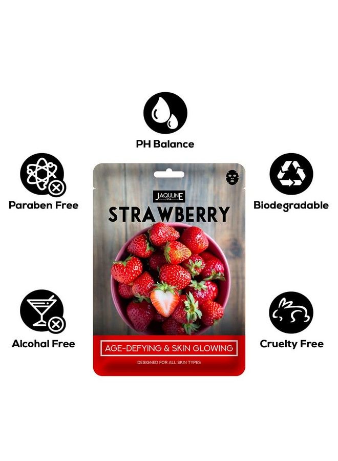Jaquline USA Strawberry Sheet Mask ; Zero Paraben And Sulphate; Biodegradable Ber Masks; Lightweight; Hydrating And Skin Firming - Image 4