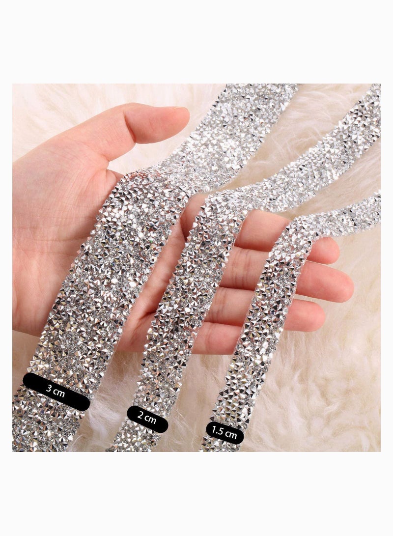 SYOSI Crystal Rhinestone Ribbon, 3 Yards Diamond Roll Banding Belt Wrap, Sparkling Roll for Wedding Cakes Birthday Crafts Decorations, 3 Rolls 3 Sizes  - Image 2
