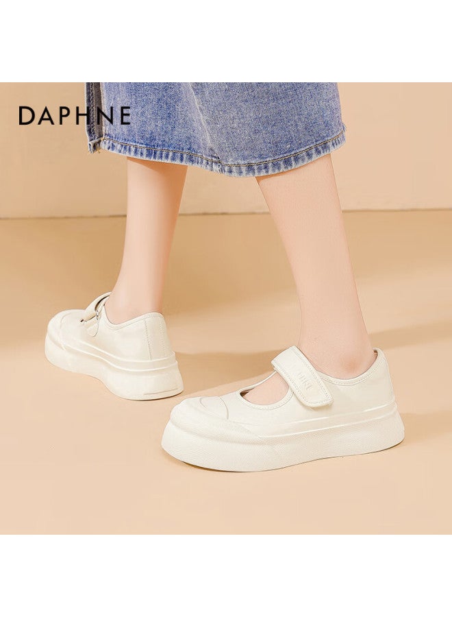 Daphne Women's Thick-soled White Shoes  Spring Hot Magic Tape Mary Jane Shoes Off-white Size 39 - Image 4