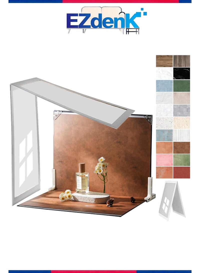 EZdenK 42*29cm Photo Backdrop Board with Shadow Diffuser， 10 Pcs 20 Patterns Waterproof Food Photography Backgrounds， Tabletop Small Shooting Kit for Product， Jewelry & Makeup（Style F） - Image 1