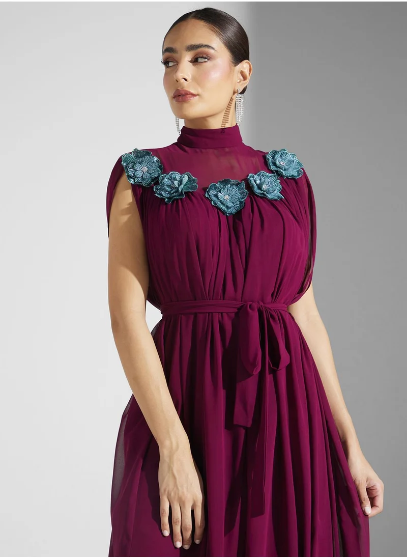 Virgos Lounge Embellished Mesh Detail Dress