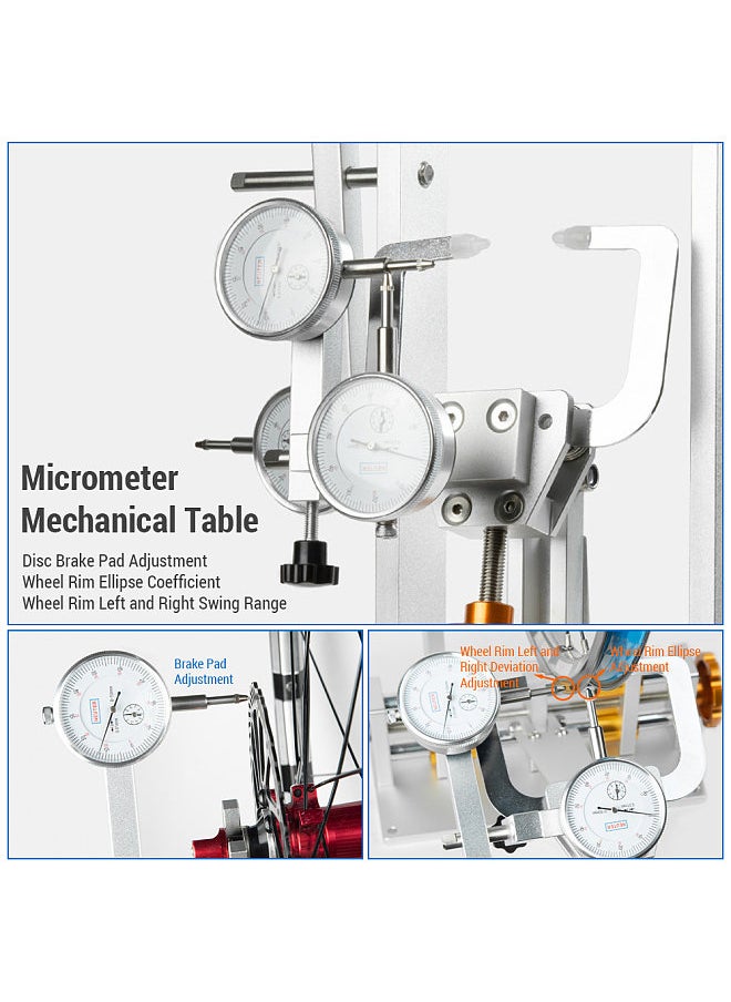 Bicycle Wheel Truing Stand Bike Wheel Alignment Repair Tool with Dial Gauge for Quick Release and Thru-Axle