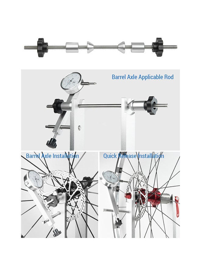 Bicycle Wheel Truing Stand Bike Wheel Alignment Repair Tool with Dial Gauge for Quick Release and Thru-Axle