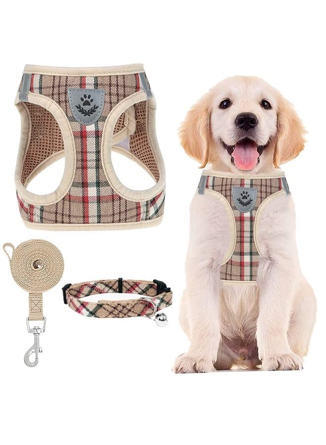 PUPTECK Adjustable Dog Harness Collar and Leash Set Step in No Pull Pet Harness for Small Medium Dogs Puppy and Cats Outdoor Walking Running, Soft Mesh Padded Reflective Vest Harnesses, Khaki M - Image 1