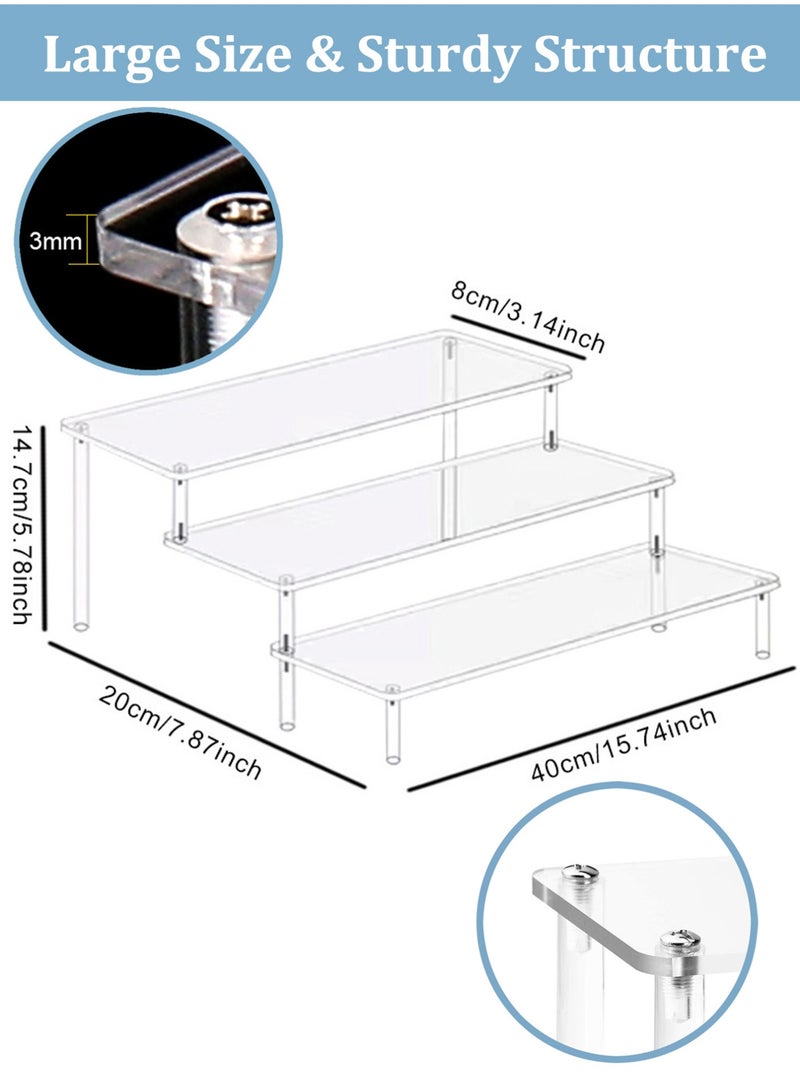 YIM-VIBEHAUS Acrylic Display Riser, 3-Tier Acrylic Riser Display Shelf, Tiered Display Stand Small Risers Cabinet Countertops Table Decoration and Organizer, Party Dessert Shelves, Makeup Organizer, Crystal Stone Riser Stand for Decoration - Image 2