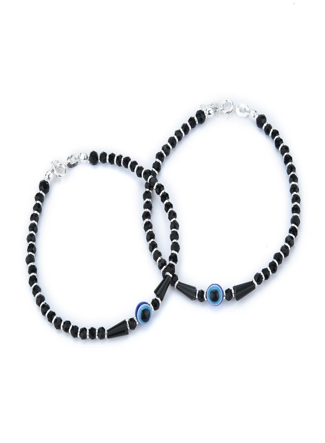 DHRUVS COLLECTION 925 Pair of Pure Silver Nazariya Evil Eye Anklet, Payal For Girls (Over 7 Years) - Image 1
