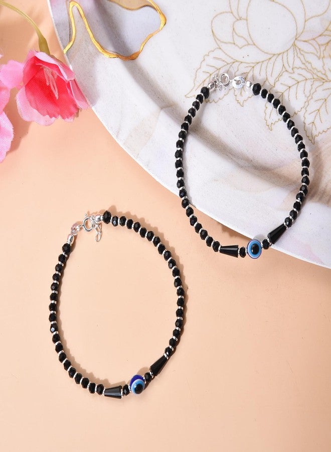 DHRUVS COLLECTION 925 Pair of Pure Silver Nazariya Evil Eye Anklet, Payal For Girls (Over 7 Years) - Image 3