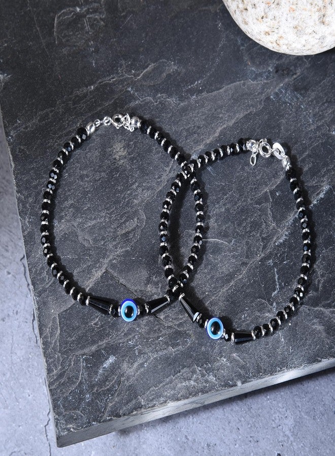 DHRUVS COLLECTION 925 Pair of Pure Silver Nazariya Evil Eye Anklet, Payal For Girls (Over 7 Years) - Image 2