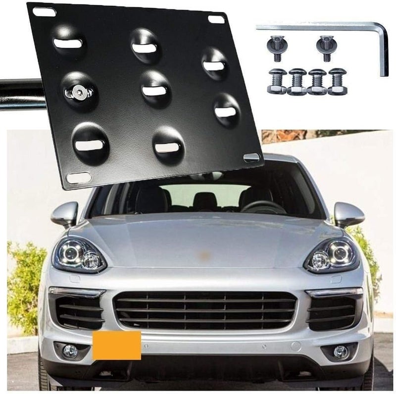 Xotic Tech Black Aluminum Bumper Tow License Plate Mount Bracket for Porsche Cayenne 2011-2017 - Image 1