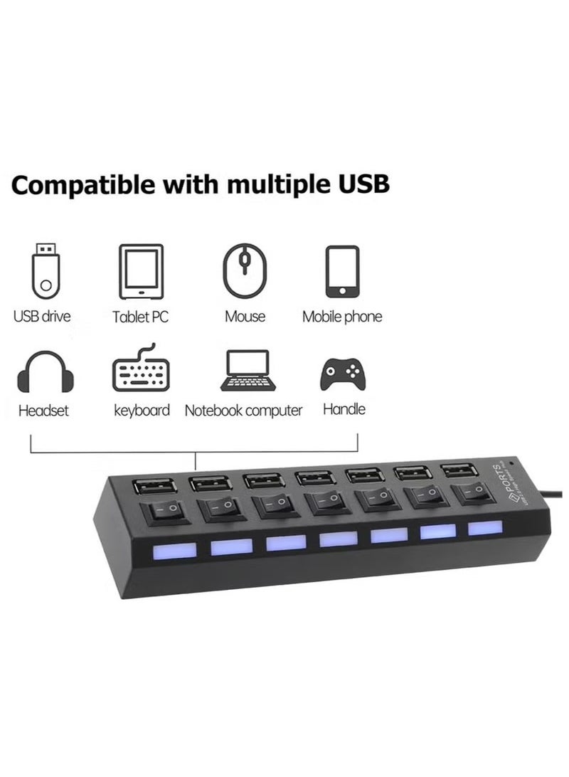 موزع USB 7 المنفذ أسود - Image 3