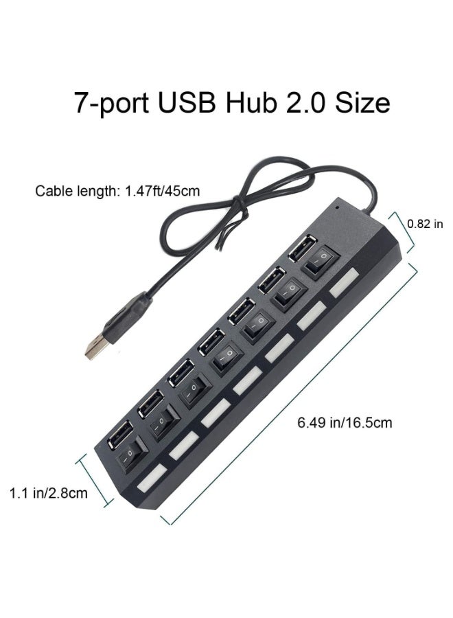 موزع USB متعدد المنافذ، 2.0 بـ7 منافذ للابتوب، موسع منفذ مع مفتاح تشغيل/إيقاف فردي متوافق جميع اجهزة (اسود)، - Image 5