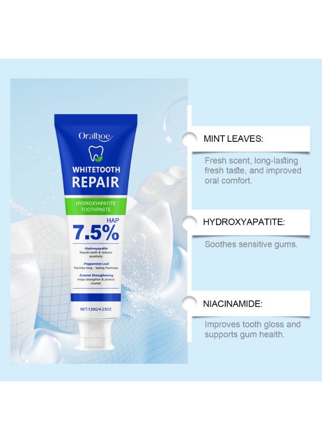 أورالحوي معجون أسنان هيدروكسيباتيت بنسبة 7.5% لحماية مينا الأسنان معجون أسنان لطيف وفعال لحماية الأسنان من أجل نفس منعش معجون أسنان هيدروكسيباتيت متطور لحماية الأسنان (120 جم) - Image 4